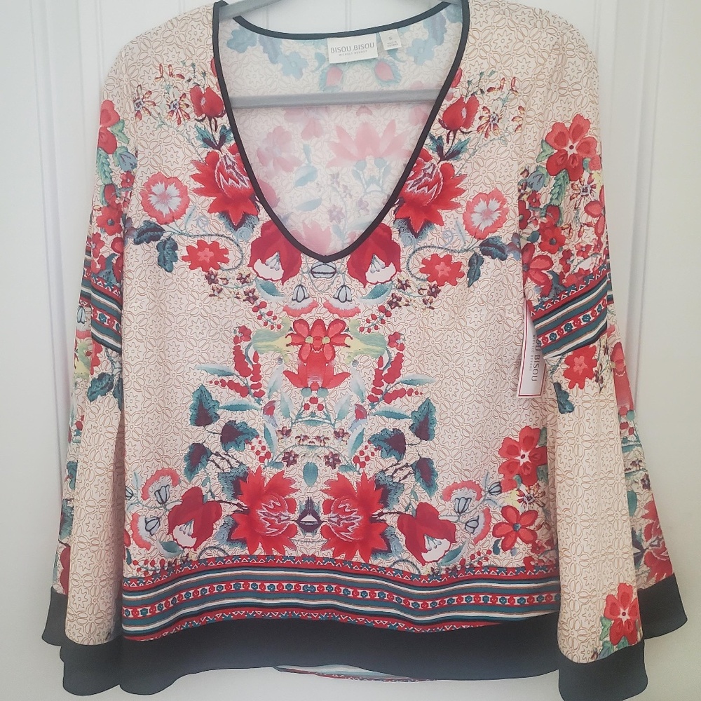 NWT BISOU BISOU MICHELL BOHBOT TAPESTRY PRINT TOP/TUNIC - SIZE SMALL